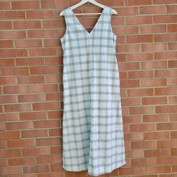 Theory Deep V Maxi Midi Dress In Plaid Viscose Blend Small - Picture 2 of 7